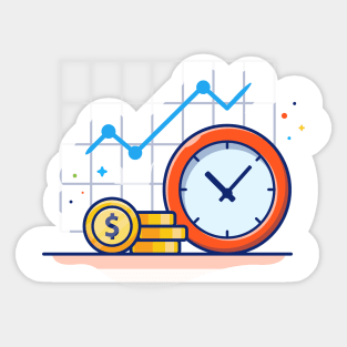 Clock with coin and graph cartoon Sticker